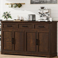 Farmhouse Buffet Sideboard with Storage, 64" Wood Credenza with 3 Drawers & 4 Doors, Walnut Cabinet for Kitchen, Entryway, Coffee Bar