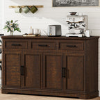 Farmhouse Buffet Sideboard with Storage, 64" Wood Credenza with 3 Drawers & 4 Doors, Walnut Cabinet for Kitchen, Entryway, Coffee Bar