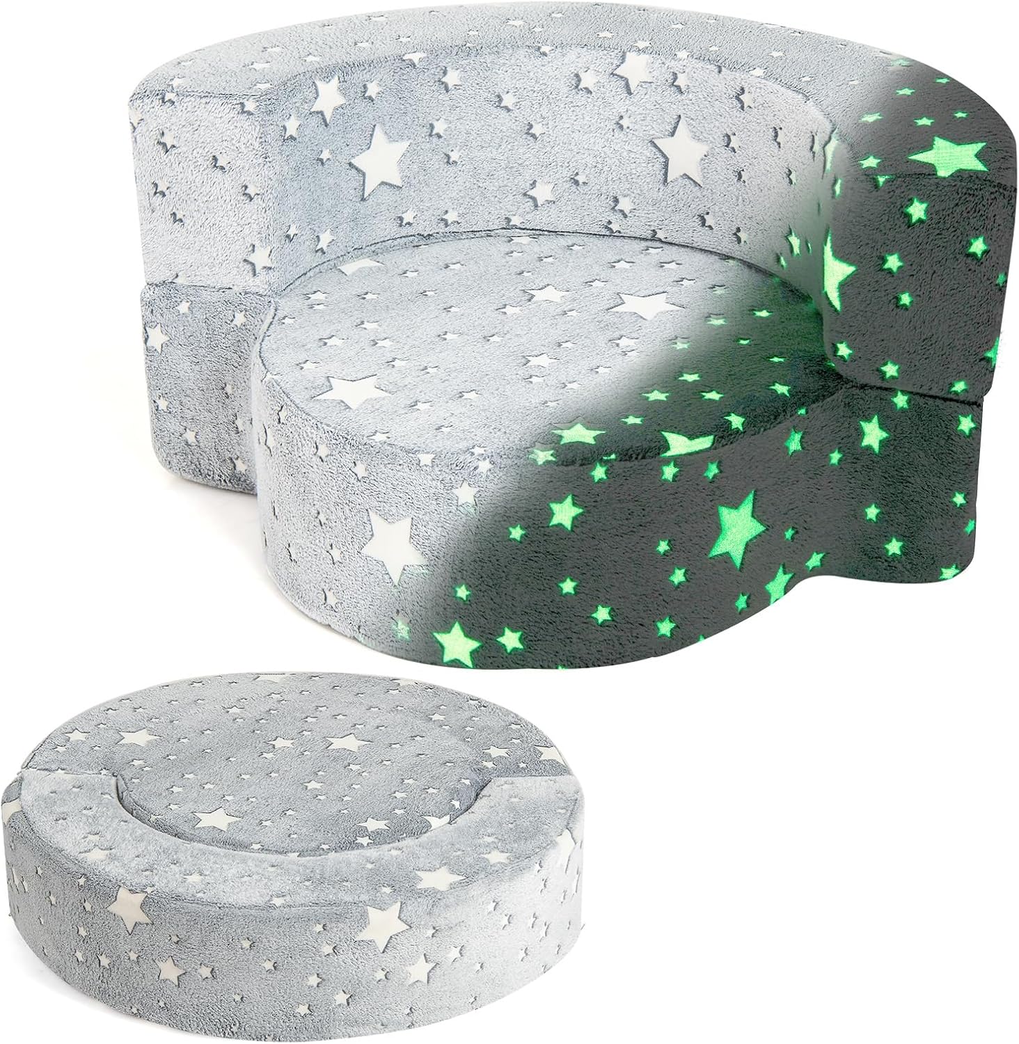 Costzon Kids Couch, 2 in 1 Convertible Toddler Reading Chair Sofa Glow in The Dark with 8-inch Sitting Cushion, Flannel Cover, Lightweight Children Plush Sofa Chair for Boys Girls Gifts