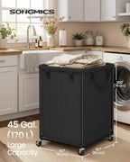 SONGMICS Laundry Basket with Wheels, Rolling Laundry Hamper with Steel Frame, Removable Liner Bag,45 Gallon (170 L), Ink Black URLS031BH01