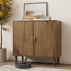 Smuxee Walnut Sideboard Cabinet, Freestanding Buffet Cabinet with Line Groove Design, Wood Storage Cabinet with Adjustable Shelf for Living Room, Entryway, Hallway