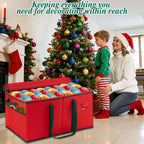Christmas Ornament Storage Box, Xmas Decoration Organizer with 8 Tray, Christmas Storage Container with Dividers, Ornament organizer with Strong Handles for Holiday Decorations (Red)