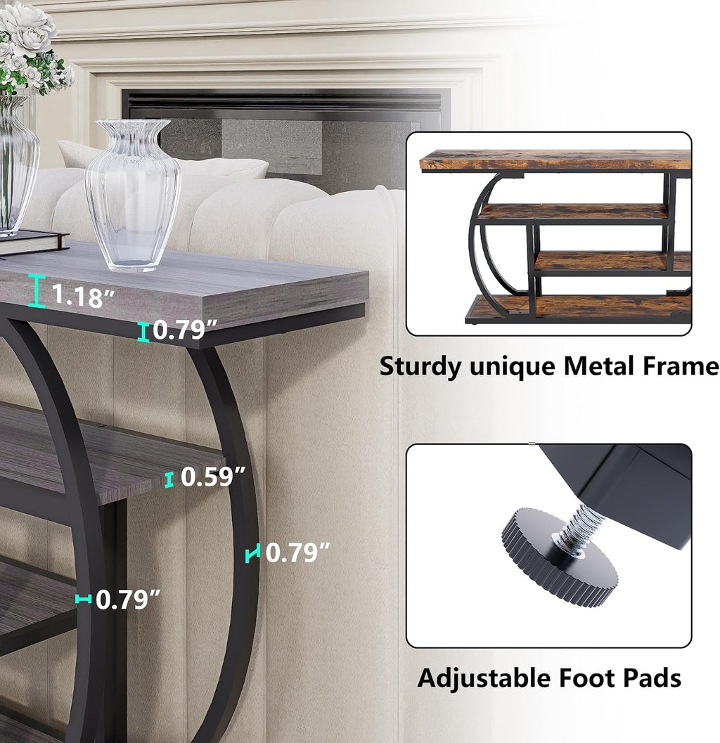 63” Industrial Console Table with 4-Tier Display Shelves, Narrow Long Sofa Table Behind Couch, Entryway/Hallway/Foyer Accent Table with Metal Frame for Living Room (Gray) (Grey)