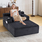 Furnimart 66" Oversized Chaise Lounge Indoor, Upholstered Sofa Bed with 1 Cup Holders & 4 Side Pockets, No Assembly Required Corduroy Reading Chair, Small Couches for Small Spaces, Grey