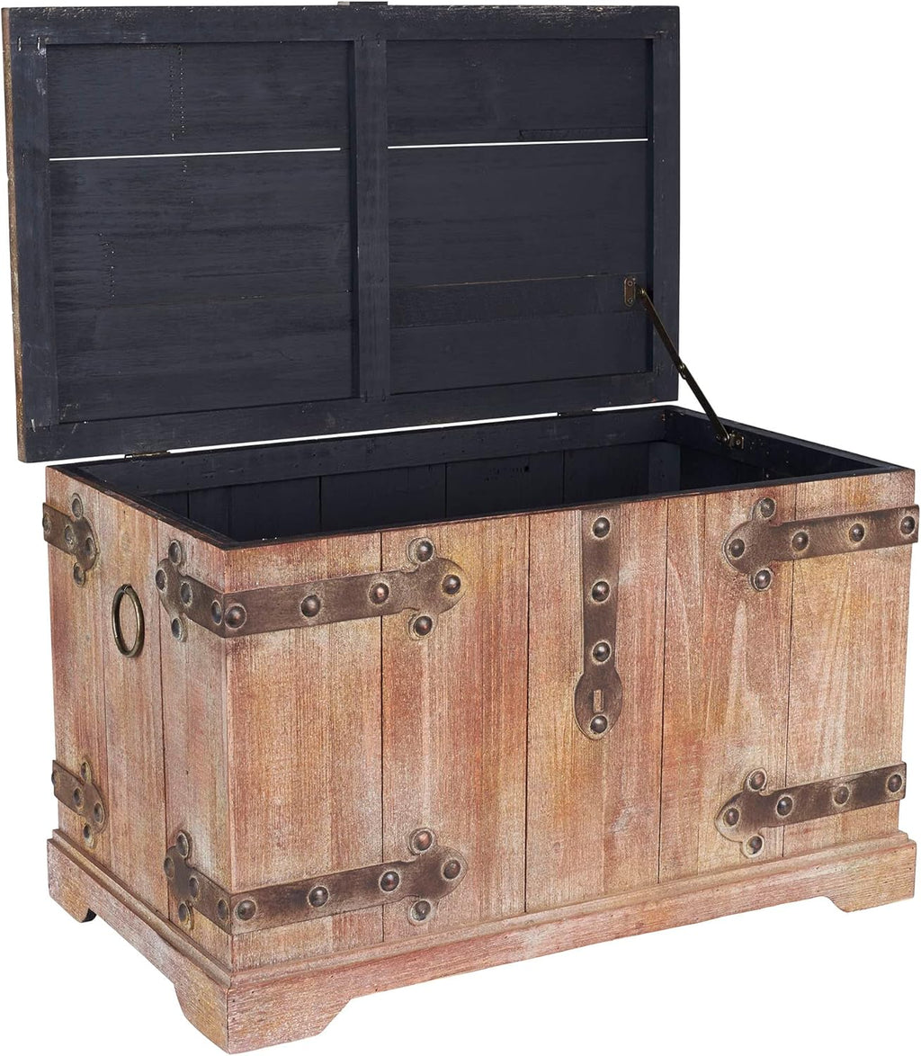 Household Essentials Victorian Style Decorative Trunk in Chinese Fir Wood with Metal Accents, Natural