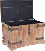 Household Essentials Victorian Style Decorative Trunk in Chinese Fir Wood with Metal Accents, Natural