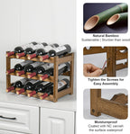 VASMIA Bamboo Wine Rack, Sturdy and Durable Wine Storage Cabinet Shelf, Wine Racks Countertop for Pantry,Kitchen,3-Tier 12 Bottles Wine Rack, Walnut