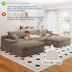 107" Cloud Couch Modular Sectional Sofa for Living Room, U-Shape Boneless Couch with Deep Seat, Modern Corduroy 3-Seater with Ottoman, No Assembly Required (Camel,Right-Facing Chaise)