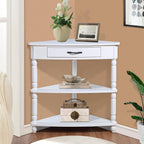 33.8'' Small Triangle Corner Table, 3 Tier End Corner Table with Solid Wood Legs, Wood Corner Side Shelf for Living Room Small Spaces (Milk White)