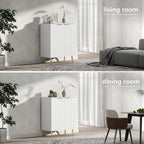 LubanNese Fluted Cabinet with Storage, Wooden Unique Sideboard Buffet Cabinet, 2 Doors Modern Furniture for Kitchen, Entryway, Living Room (Ivory, 2 PCS)