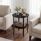 GOFLAME 2-Tier Round End Table, 20” Couch Sofa Side Table with Octagonal Storage Shelf & Metal Frame, Industrial, Modern Bedside Tables, Compact Nightstand for Living Room, Bedroom (Black,1)