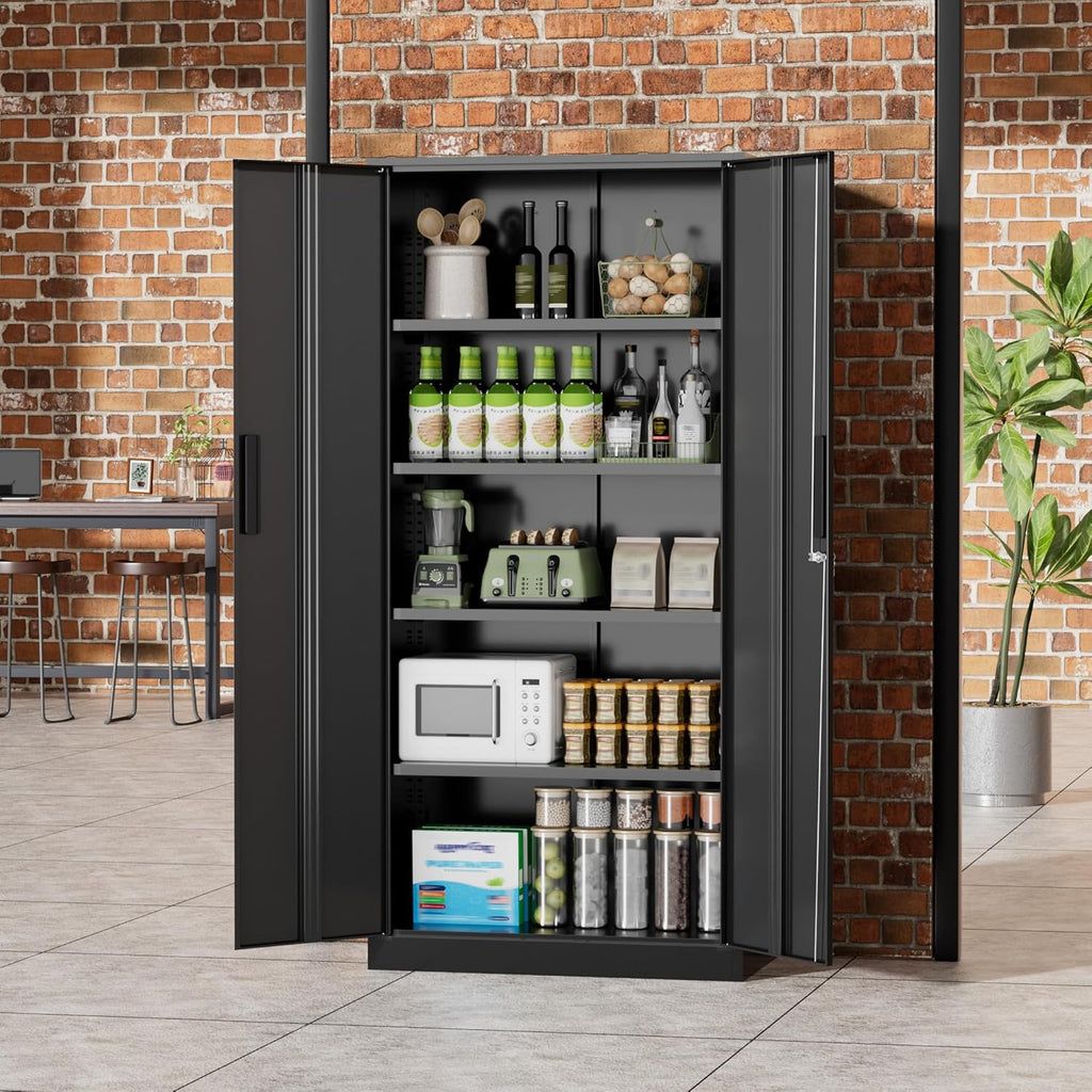 Greenvelly 72" H Metal Storage Cabinet, 36" W x 18" D Black Metal Cabinet with 2 Doors and 4 Adjustable Shelves,Locking Cabinets for Office, Home, Garage, School