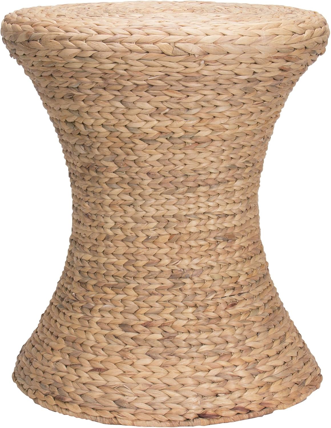Household Essentials Handwoven Water Hyacinth Wicker Stool with Hourglass Shape, Natural