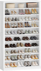 Hzuaneri Shoe Storage Cabinet, 10 Tiers Freestanding Shoe Cabinets, Wooden Shoes Rack with Cubby, 46-50 Pairs, Farmhouse Tall Shoes Cubby Organizer for Entryway, Living Room, White SR59803X