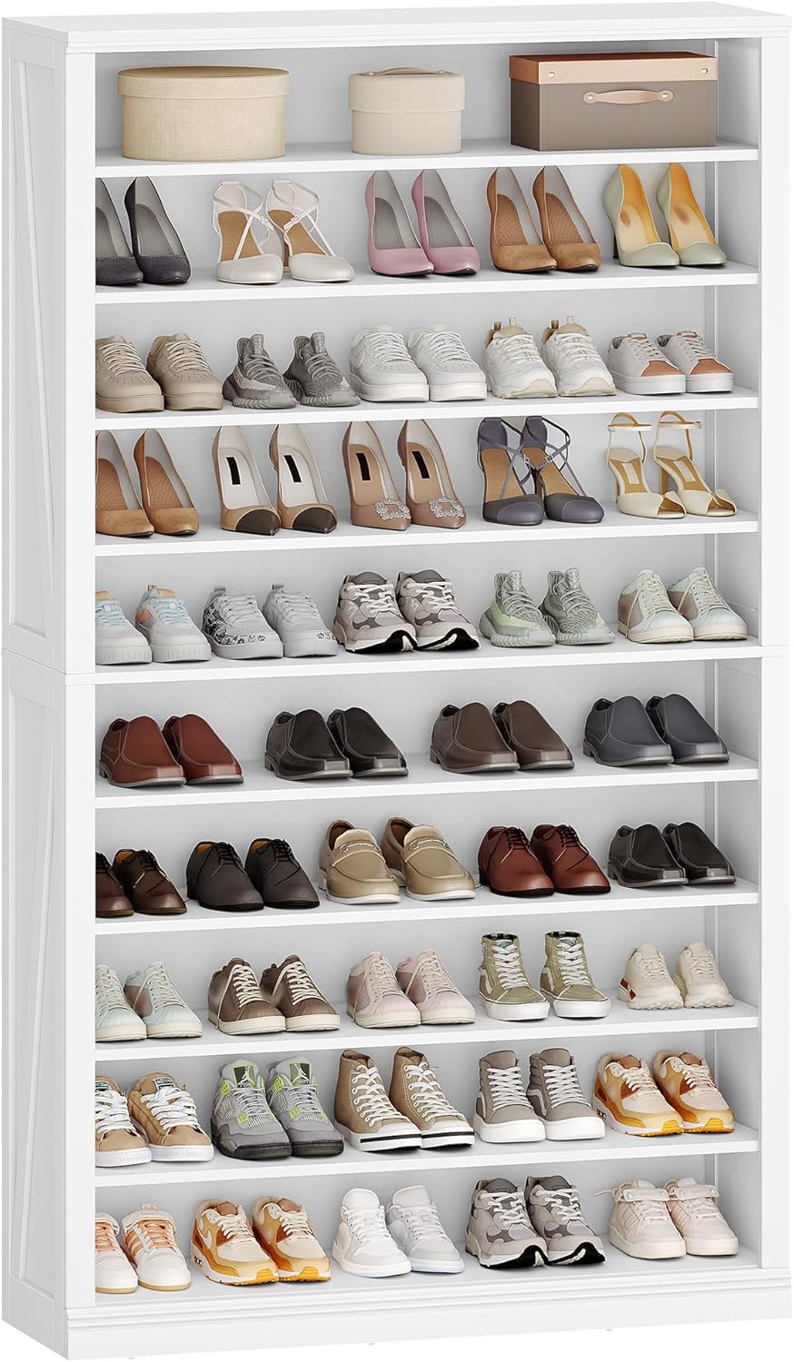 Hzuaneri Shoe Storage Cabinet, 10 Tiers Freestanding Shoe Cabinets, Wooden Shoes Rack with Cubby, 46-50 Pairs, Farmhouse Tall Shoes Cubby Organizer for Entryway, Living Room, White SR59803X