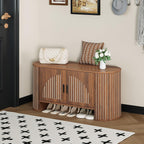 Shoe Storage Bench with Doors and Adjustable Shelf, 2-Tier Entryway Bench with Storage, Wooden Modern Shoe Cabinet Organizer for Entryway, Hallway, Living Room