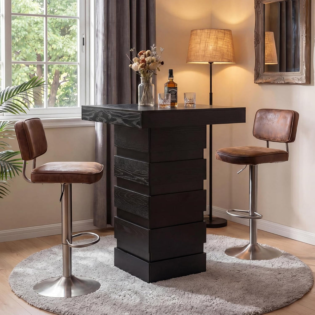 Tribesigns Square Bar Table, 37.4” H Modern Bar Height Pub Table with Stacked Block Base, Black High Top Bistro Table for Kitchen Nook, Living Room, Small Spaces (Table Only)
