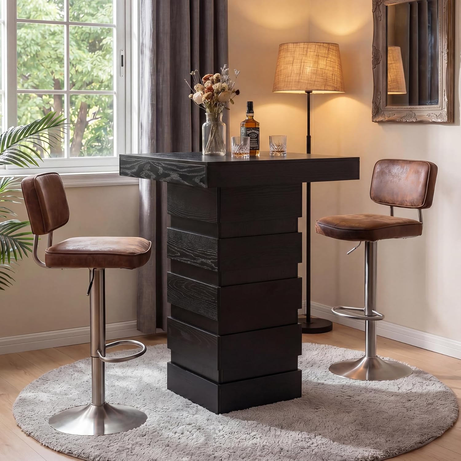 Tribesigns Square Bar Table, 37.4” H Modern Bar Height Pub Table with Stacked Block Base, Black High Top Bistro Table for Kitchen Nook, Living Room, Small Spaces (Table Only)