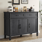 48 Inch Sideboard Buffet Cabinet with Storage, Farmhouse Coffee Bar Cabinet with 2 Drawers, Adjustable Shelves, Wood Sideboard Credenza for Kitchen, Living Room, Entryway, Black
