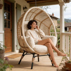 Wicker Egg Chair Outdoor Indoor, 400lbs Capacity, 8-Inch Plush Cushion, Removable Cover Balcony Chairs(Natural)