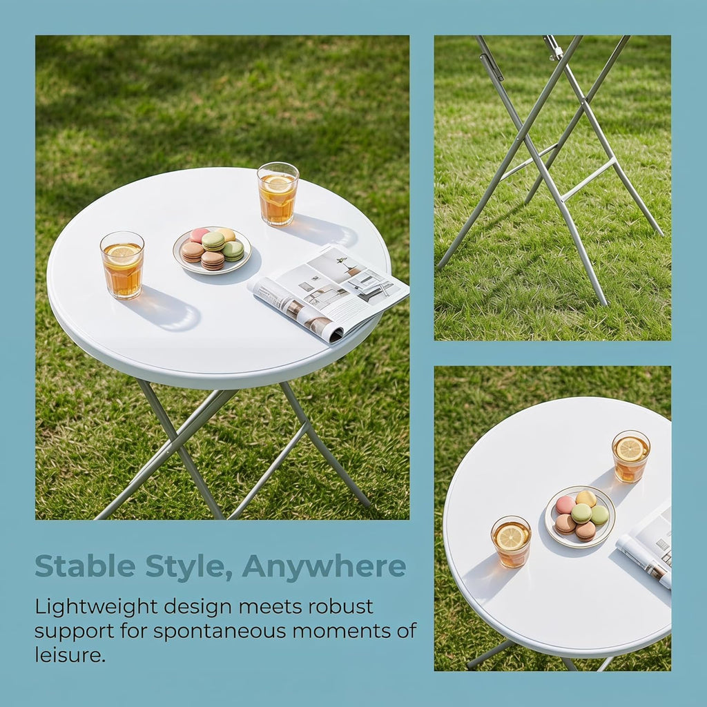 28in Cocktail Table, no Assembly Required, High Top Bistro Round Plastic Folding Table, Foldable Portable Bar Height Tables, Indoor Outdoor for Party Banquet Wedding Picnic Dining Camping, White