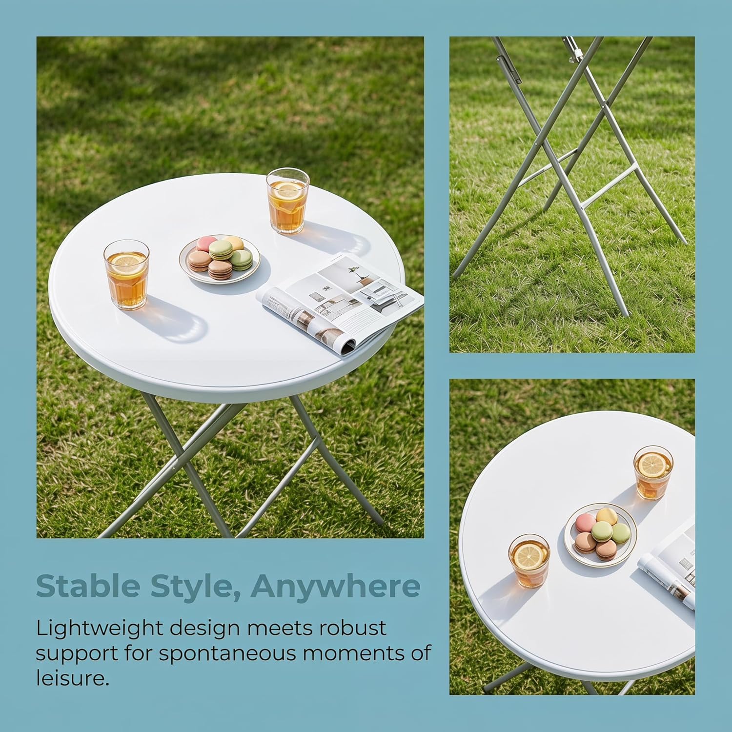 28in Cocktail Table, no Assembly Required, High Top Bistro Round Plastic Folding Table, Foldable Portable Bar Height Tables, Indoor Outdoor for Party Banquet Wedding Picnic Dining Camping, White