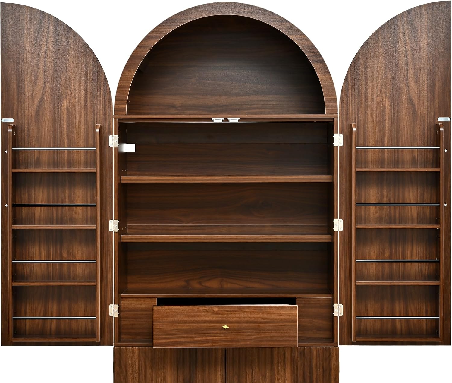 72" Tall Arched Kitchen Pantry Cabinet with Fluted Doors & 8 Shelves, Brown | Storage Cabinet with 3 Adjustable Shelves & Hidden Drawer, Versatile for Kitchen, Dining Room, Bathroom, Office