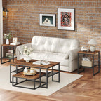 Coffee Table Set of 4, Nesting Coffee Table and 2 Side Tables | Industrial Square Coffee Table with Storage, Metal Frame, for Small Spaces, Apartment, Living Room, Rustic Brown and Black