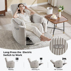 Power Recliner Nursery Swivel Rocking Glider Chair,Upholstered Adult Recliner Nursing Rocker Chair with USB Port with 2 Pillows for Nursery Living Room Bedroom(Lightgrey Corduroy,Power-Driven)
