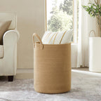 60L Jute Woven Laundry Hamper Basket Wicker Rope Clothes Hamper Tall Rattan Blanket Basket in Living Room Bedroom 15Dx20H Inches Large