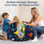 Lukeight Stuffed Animals Storage Bean Bag Chair Cover, Large 27 x 16 in | Dinosaur Cozy Velvet Plush Toy Organizer Seat for Kids, Cover Only, No Filling Included, Long YKK Zipper, Side Pocket