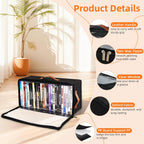 2 Pack DVD Storage Box, Stackable Oxford Fabric DVD Cases Holder with Front Zippered Clear Window and Handles, 15.7 x 7.9 x 6.1 In, Foldable DVD Organizer Rack, Holds Up to 50 DVDs (25 Each)