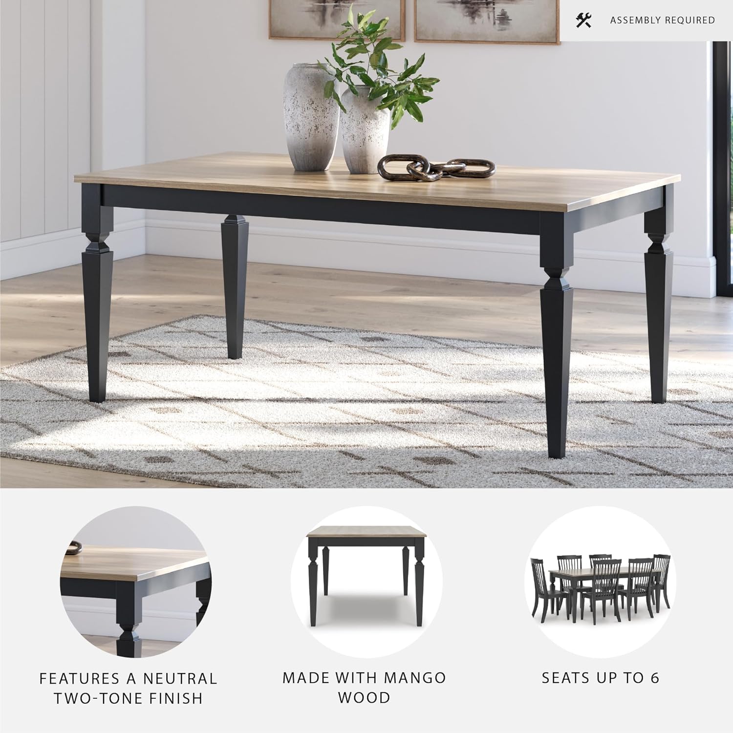 Signature Design by Ashley Mendinfort Casual Mango Wood Dining Table, Light Brown & Black