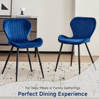 Velvet Dining Chairs Set of 4, Mid Century Modern Plain Color Upholstered Chair with Backrest Metal Legs for Kitchen, Bedroom, Living Room and Office, Blue(Only Chairs)