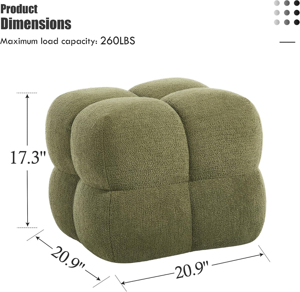 ONEVOG Olive Green‌ Modern Ottoman, 21" Square Fuzzy Couch Sherpa Pouf Ottoman, Tufted Cute Boucle Fabric Foot Stools, Upholsered Footrest & Coffee Table & Vanity Chair for Living Room Bedroom, Dorm