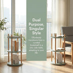 3-Tier Rotating Side Table, Round End Table with Storage Basket & Bookends, Modern Narrow Nightstand for Small Spaces, Living Room, Bedroom, Mint Green & Natural Wood