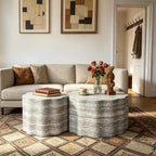 23.6''+26.7'' Set of 2 Faux Mars Pattern Round Coffee Tables, Modern Mini Side Tables Accent End Table for Apartment, Office, Living Room, (Beige Grey)