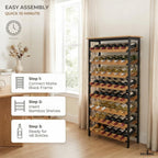 DECOMIL 48 Bottle Wine Rack, Freestanding Floor Storage Organizer with Real Bamboo Shelves, Metal Frame, Top Shelf, Easy Assembly, Fits Standard Bottles, 51 x 23 x 9.5 in