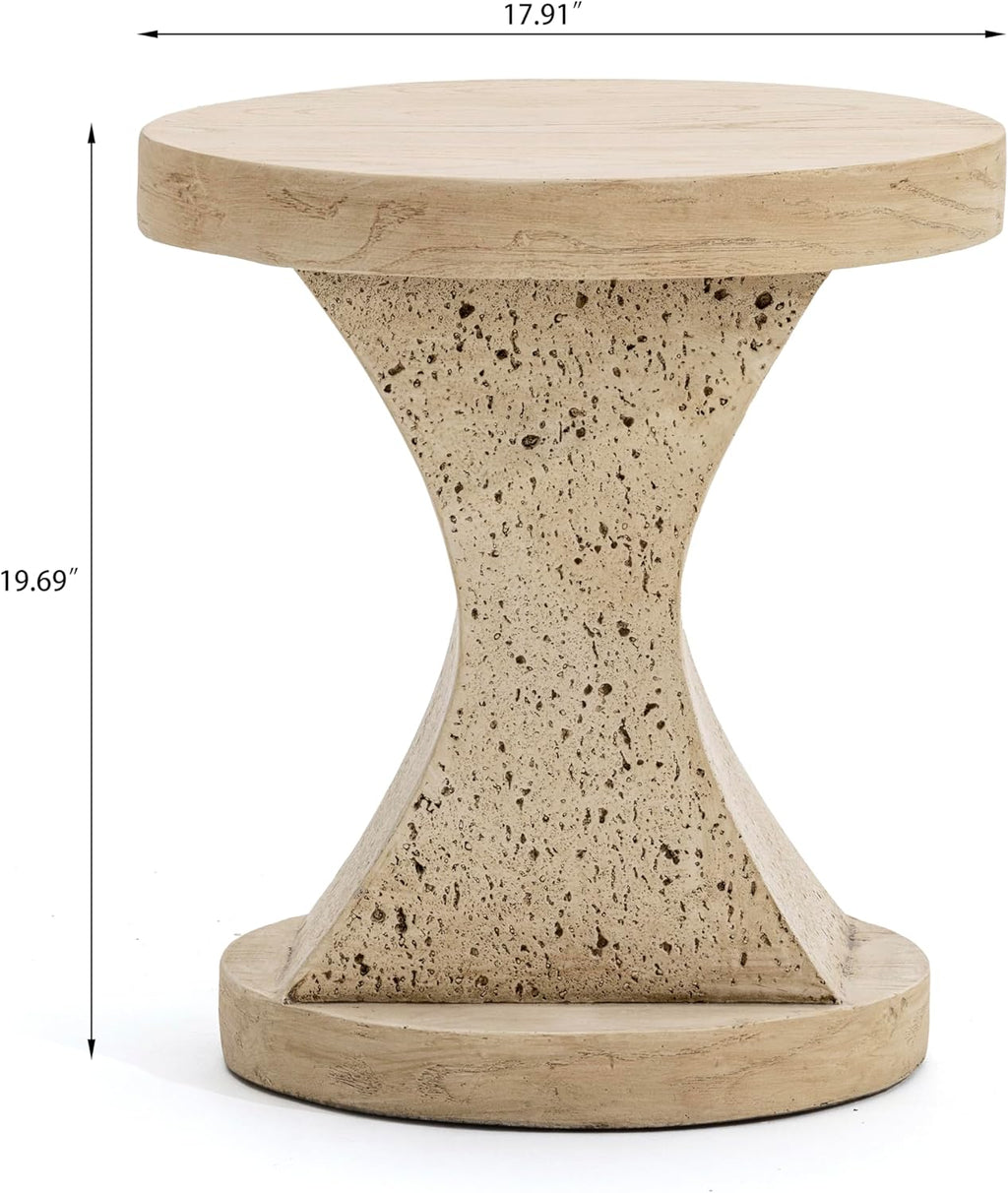 FESTIVITY 17.91" Round MGO Side/End Table with Natural Stone & Wood-Look Finish, Sahara Oak Travertine