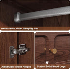 HLR 71" Mid-Century Modern Armoire Wardrobe Closet with Doors and Drawers,Wooden Armoire Storage Cabinet with Hanging Rod for Bedroom,Large Capacity Storage,Brown