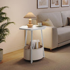 MAHANCRIS Small Side Table, Round End Table with Storage Basket, Modern Nightstand for Small Space, Hexagonal Bedside Table, Couch Side Table for Living Room, Bedroom, White ETWT9901