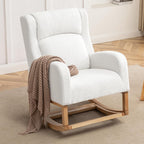 HCHAIRH Rocking Chair Nursery, Nursing Rocking Chairs for Mom Nursery, Comfy Wingback Glider Rocking Armchair with Foot Rest and Side Pocket for Nursery Living Room Bedroom, Teddy White