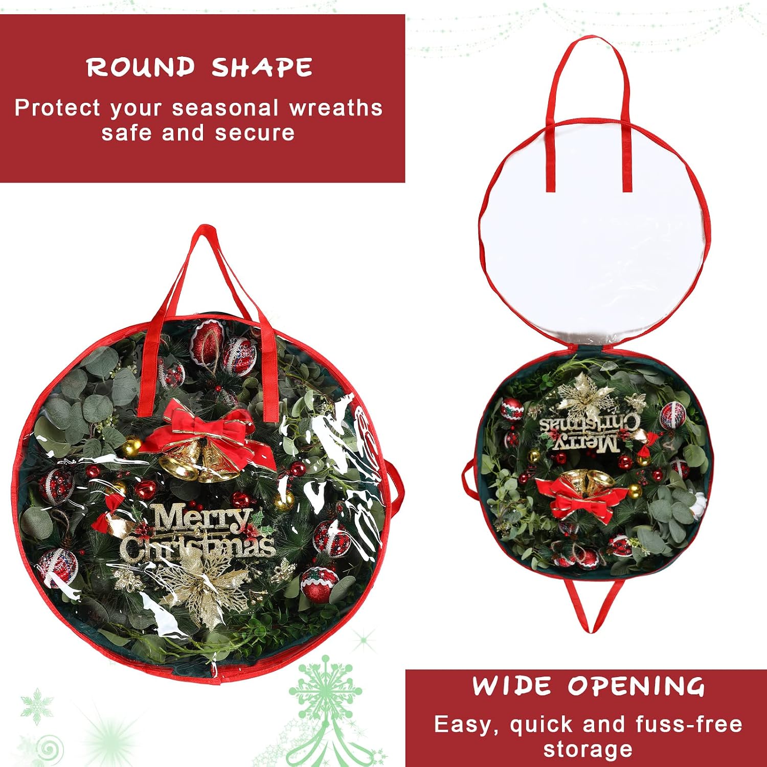 Coume 4 Pcs Christmas Wreath Storage Bag Garland Wreaths Container with Clear Window for Xmas Holiday Decorations Storage Protection Bags Resistant Water Box (24 Inch Diameter,7 Inch High)