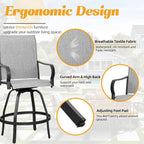 Shintenchi 4 Piece Patio Swivel Bar Chairs, All Weather Textile Outdoor Metal Bar Stools Patio Chairs Set of 4 with High Back, High Top Bistro Set Furniture for Balcony,Backyard,Garden,Deck,Light Grey