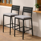 Crestlive Products Outdoor Bar Stools Set of 2, Patio Counter Height Barstools with Cushions, Tall Chairs with Back and Footrest for Deck, Lawn, Garden, Backyard, Poolside, Or Indoor Use (Light Gray)