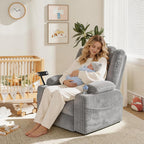 EROMMY Power Oversized Swivel Rocker Recliner with Massage and Heat, Nursery Rocking Chairs for Living Room, Comfy Glider Chair with Cup Holders, Armrest Storage,USB&Type-C Ports,Grey