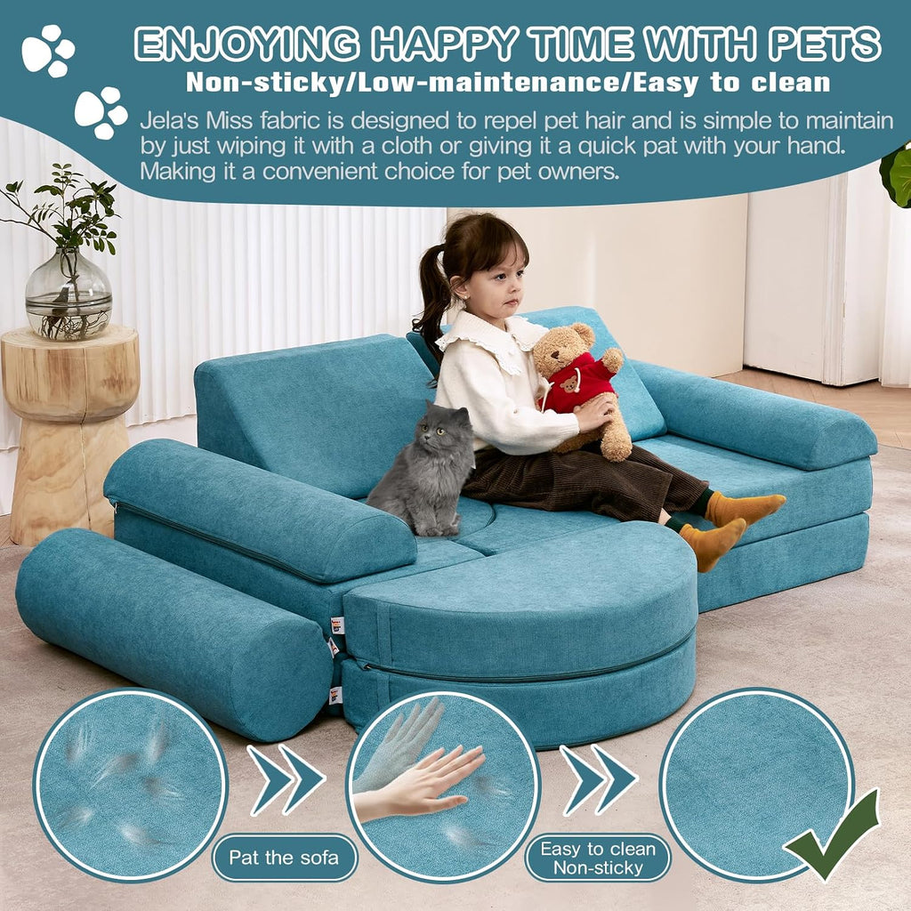jela Couch 14PCS Luxury, Floor Sofa Modular Furniture for Adults,Kids. Playhouse Play Set for Toddlers Babies, Modular Foam Play Couch, Modular Sectional Sofa (Teal, 57"x28"x18")