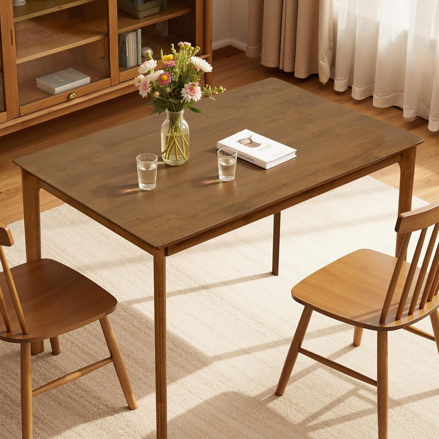 Hokway Small Dining Table, 43 Inch Rectangular Solid Wood Kitchen Table for Small Space, Easy Assembly, Dining Room Table for Home, Apartment, Office, Walnut