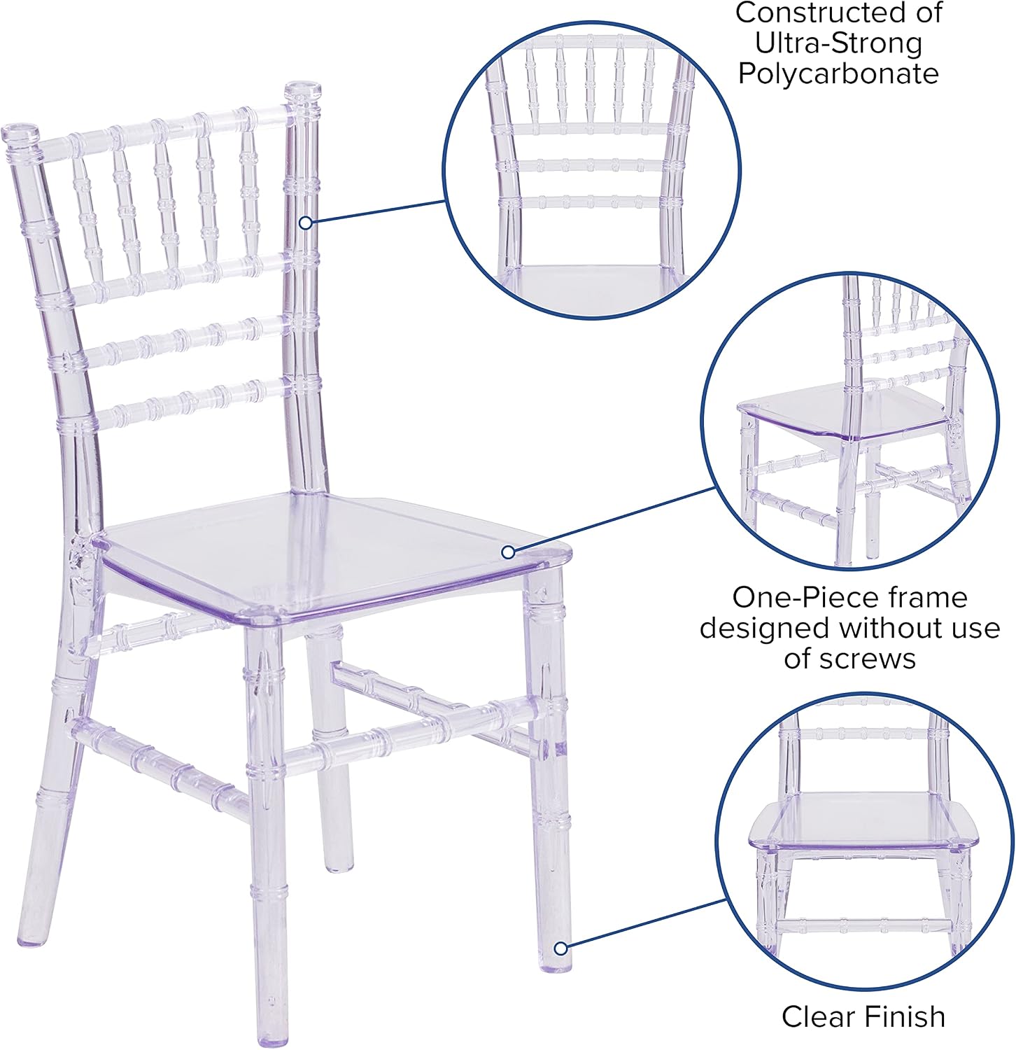 BizChair Child’s Transparent Crystal Resin Party and Event Chiavari Chair for Commercial & Residential Use