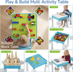 5-in-1 Toddler Table and Chair Set with 128PCS Building Blocks, Kids Activity Table Flip Top for Art, Sand & Water Play, Leak-Proof Design, Includes 1 Sturdy Chair, ASTM Certified, Gift for Ages 2-4